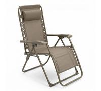CASABEL chaise pliante Zéro Gravité taupe, fauteuil extérieur inclinable et confortable, Acier et toile Textilene résistante