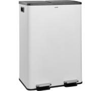 CASABEL Poubelle Cuisine 2x30L, 100% Inox Blanc Anti-Traces, Double compartiment pour Tri sélectif, 2 pédales