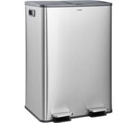 CASABEL Poubelle Cuisine 2x30L, 100% Inox Chrome Anti-Traces, Double compartiment pour Tri sélectif, 2 pédales