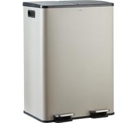 CASABEL Poubelle Cuisine 2x30L, 100% Inox Gris Anti-Traces, Double compartiment pour Tri sélectif, 2 pédales