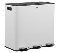 CASABEL Poubelle Tri Sélectif 3x20L, Acier Inox Blanc, Poubelle 60L Recyclage à Pédales, Anti Odeurs, Poubelle Tri Selectif 3 Bac