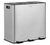 CASABEL Poubelle Tri Sélectif 3x20L, Acier Inox Chrome, Poubelle 60L Recyclage à Pédales, Anti Odeurs, Poubelle Tri Selectif 3 Bac
