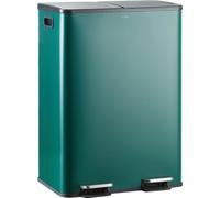 CASABEL Poubelle Tri Selectif 60L, 2x30L Acier INOX VERT FONCÉ, Double Compartiments, Pédale, Bacs Amovibles, Couvercles Silencieux