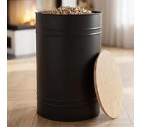 CASABEL Réservoir Pellets & Granulés Rond, Cap. 45kg, Couvercle Bambou | Bac à Pellets design, Métal Noir, Couvercle Bambou, Rangement Pellets pour Poêle, Grande Capacité, Rond Compact, Durable