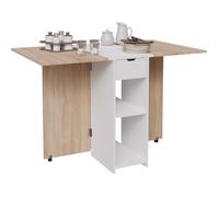 CASABEL - Table à Manger Pliable, Centre Blanc et Plateau Bois Clair, 2-4 Pers - Gain de Place pour Cuisine & Salle à Manger