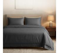 Casabella Parure de lit Double en Satin à Rayures en Satin avec Housse de Couette et taies d'oreiller de qualité hôtelière - Gris