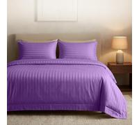 Casabella Parure de lit Double en Satin à Rayures Violettes avec Housse de Couette et taies d'oreiller de qualité hôtelière