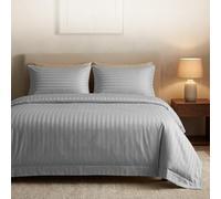 Casabella Parure de lit en Satin à Rayures - Parure de lit de Luxe argentée avec Rayures en Satin, Housse de Couette et taies d'oreiller de qualité hôtelière pour lit Super King Size