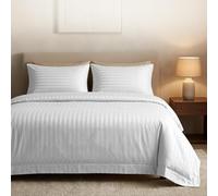 Casabella Parure de lit en Satin à Rayures - Parure de lit de Luxe avec Rayures en Satin, Housse de Couette et taies d'oreiller de qualité hôtelière pour lit Super King Size Blanc