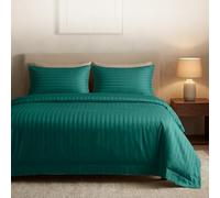 Casabella Parure de lit en Satin à Rayures - Parure de lit de Luxe en Jade avec Rayures en Satin, Housse de Couette et taies d'oreiller de qualité hôtelière pour lit Super King Size