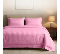 Casabella Parure de lit en Satin à Rayures - Parure de lit de Luxe Rose avec Rayures en Satin, Housse de Couette et taies d'oreiller de qualité hôtelière pour lit Super King Size