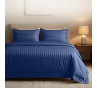 Casabella Parure de lit Simple avec Housse de Couette et taies d'oreiller en Satin à Rayures Bleu Marine