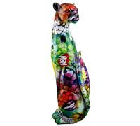 Casablanca Deco Figurine d'animal Pop ArtFigurine de guépard Assise - Sculpture Chat prédateur Pop Art - Décoration de Salon en résine - Multicolore Graffiti 33,5 x 12 x 8 cm