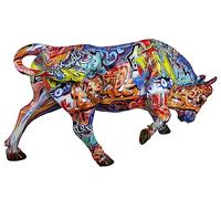 Casablanca Décoration Figure Animale Taureau - en résine au Design Street Art - Couleur : Multicolore Hauteur 27 cm