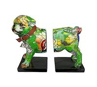 Casablanca Deko 1 Paire de Serre-Livres - Figurine d'animal Mops Figurine de Chien avec Collier Cloche - Street Art Graffiti Inscription Wow - Longueur Totale 22,5 cm