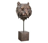 Casablanca Figurine décorative en Forme de tête de Tigre sur Socle XL - 3D en résine - Couleur : Bronze Hauteur 47,5 cm