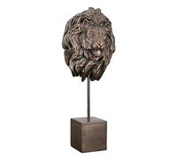 Casablanca Figurine décorative Sculpture Lion tête sur Socle XL - 3D tête d'animal Statue en résine - Couleur : Bronze Hauteur 51 cm