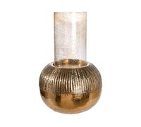 Casablanca Haley Photophore en Aluminium - strié - Rond - Cylindrique - Doré - Hauteur 46 cm x Ø 26 cm