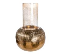 Casablanca Haley Photophore en Aluminium - strié - Rond - Cylindrique - Doré - Hauteur 47 cm x Ø 30 cm
