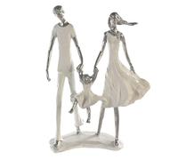 Casablanca modernes Design Sculpture Famille - Bonheur Familial - Blanc/Argent - polyrésine - Hauteur 31 cm