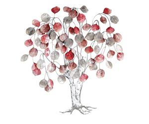 Casablanca Objet Mural décoratif Love Tree - Tableau en métal XXL Arbre avec Feuilles - Décoration Murale pour Salon - Couleurs : Rouge, Gris, argenté - 80 x 72 cm