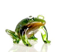 Casablanca - Petite Figurine de Sculpture - Grenouille en Verre - Vert/Marron/Blanc - Largeur 12,5 cm Hauteur 10 cm
