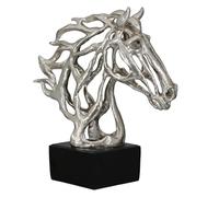 Casablanca Sculpture de Cheval en résine synthétique - Argenté - Aspect métallique - Forme de Cheval - Hauteur 40 cm x Largeur 31 cm - Tête de Cheval