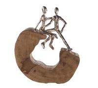 Casablanca Sculpture décorative en Bois et Aluminium Marron Argenté Hauteur 27 cm
