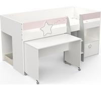 CasaDolce Ensemble lit superposé et bureau STELLA, rose, gris et blanc, 109x203,6x103 cm, en aggloméré, surface de couchage 90x200 cm, bureau sur roulettes, boîte de rangement
