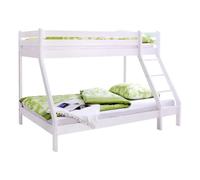 CasaDolce Lit superposé MERKA, blanc, 206 x 148 x 150 cm, bois de hêtre massif, un lit 90 x 200 cm, un lit 140 x 200 cm, sans matelas