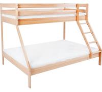 CasaDolce Lit superposé MERKA, nature, 206x148x150 cm, bois de hêtre massif, un lit 90 x 200 cm, un lit 140 x 200 cm, sans matelas
