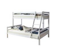 CasaDolce Lit superposé ONTORO, blanc, 208 x 148 x 150 cm, bois de hêtre massif, un lit 90 x 200 cm, un lit 140 x 200 cm, sans matelas