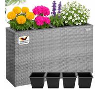 CASAIA Bac à Fleurs en Polyrotin Gris | Jardinière, 4 Pots amovibles, Balconnière Vertical, Plantes intérieur extérieur pour Jardin, Balcon, Terrasse, 95x27x60cm