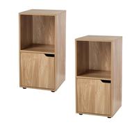 CALICOSY - Tables de chevet 2 cases décor bois 1 porte - lot de 2 - MODU - Bois clair