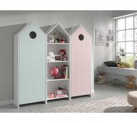 CASAMI Set 3 pcs. composé de : Armoire 1 porte avec façade en rose, armoire à étagères, armoire 1 porte avec façade en menthe