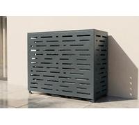 Casanoov Cache Climatiseur Exterieur Amaro Arlberg Taille M - 105 x 84 x 65 cm - Acier Gris Motif Lignes Graphiques - Protection Robuste Compatible Clim & PAC Toutes Marques - Unité Pompe À Chaleur