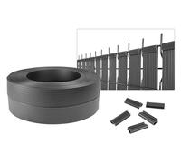CASANOOV Kit Lamelles Occultantes PVC Souple BALDO Bande Brise Vue pour Grillage Rigide et Clôture - 2000 x 4,6 cm Gris - 400 Clips Inclus Cache Clôture Jardin - Montage Horizontal, Vertical Facile
