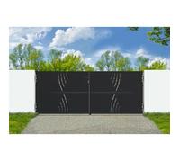 CASANOOV Portail Battant Acier NALI VELETA 293x120 cm 3x1,2 m 4 m² Noir Mat Design Motif Nature Extérieur Sécurisé Robuste Acier Galvanisé Compatible 306-311 cm Serrure Incluse Résistant Intempéries