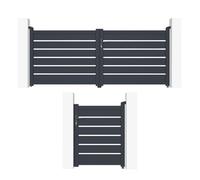 Lot portail battant et portillon - Casanoov - VOGEL - 3m H.125cm / Portillon 1m H.125cm - Gris - Aluminium