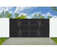 Casanoov Portail battant acier 3m NALI VELETA H.160cm noir + Portillon H.160cm noir