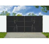 CASANOOV Portail Battant Acier NALI VELETA 343 x 180 cm 3,43 m 6 m² Noir Mat Design Moderne Motif Nature Sécurisé Entrée Maison Extérieur Robuste Durable Kit Complet Serrure Barillet Acier Galvanisé