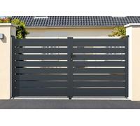 Casanoov Portail Battant Aluminium VOGEL 3 m x 1,61 m - Gris Anthracite RAL 7016 - Ajouré 2 Vantaux - Résistance Au Vent 60 km/h - Entre Piliers 301,5 À 307,5 cm - Accessoires Inclus - H.161 cm