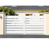 CASANOOV Portail Battant Aluminium VOGEL 3m H140cm Blanc - Jardin Ajouré Double Vantaux Aluminium - Résistant Vent Anticorrosion - Portail Extérieur Élégant Kit Complet
