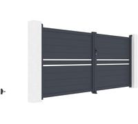 Casanoov Portail Battant CIMONE 3,5x1,60m Aluminium Gris Anthracite - Portail Double Battant Semi-Ajouré - Robuste Inoxydable Résistant Intempéries - Montage Facile Clôture Jardin Sécurisée 350x158cm