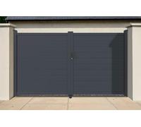 Casanoov Portail Battant EIGER Aluminium Gris Anthracite 300 x 176 cm 3 x 1,76 m 5,28 m² Plein Lames Horizontales Extérieur Intimité Résistance Vent 50 km/h Serrure Barillet 5 Clefs Inclus