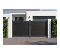 Casanoov portail bois composite battant 3m athos h.140cm gris anthracite avec cadre aluminium + portillon composite athos 1m h.140cm