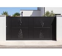 Casanoov Portail coulissant acier 3,5m NALI VELETA H.160cm noir + Portillon H.160cm noir