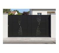 Casanoov Portail coulissant acier 3,5m NALI VELETA H.180cm noir + Portillon H.180cm noir