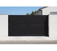 Casanoov Portail coulissant acier 3m NALI H.160cm noir + Portillon H.160cm noir