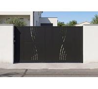 Casanoov Portail coulissant acier 3m NALI VELETA H.160cm noir + Portillon H.160cm noir
